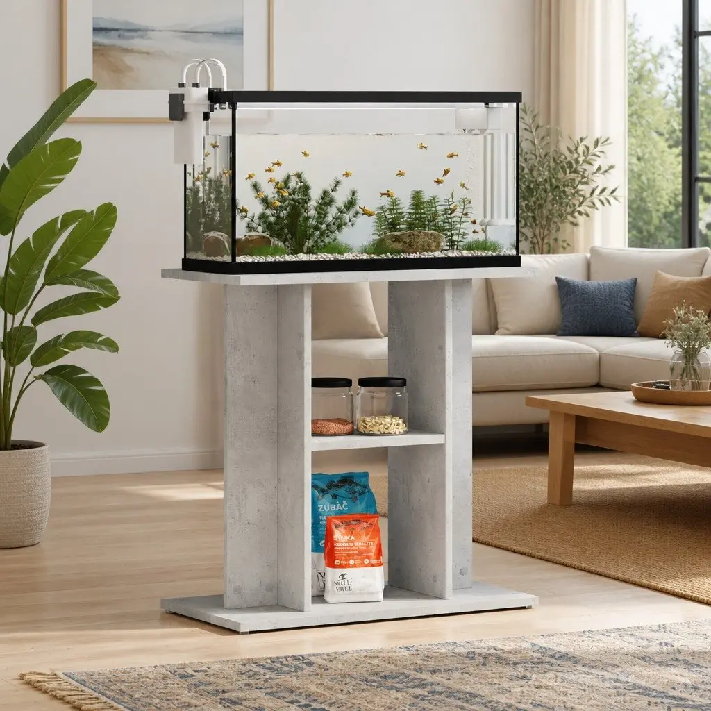 Aquarium Stand 60x30x60 cm Grey 3 Tier Fish Tank Cabinet Storage Display