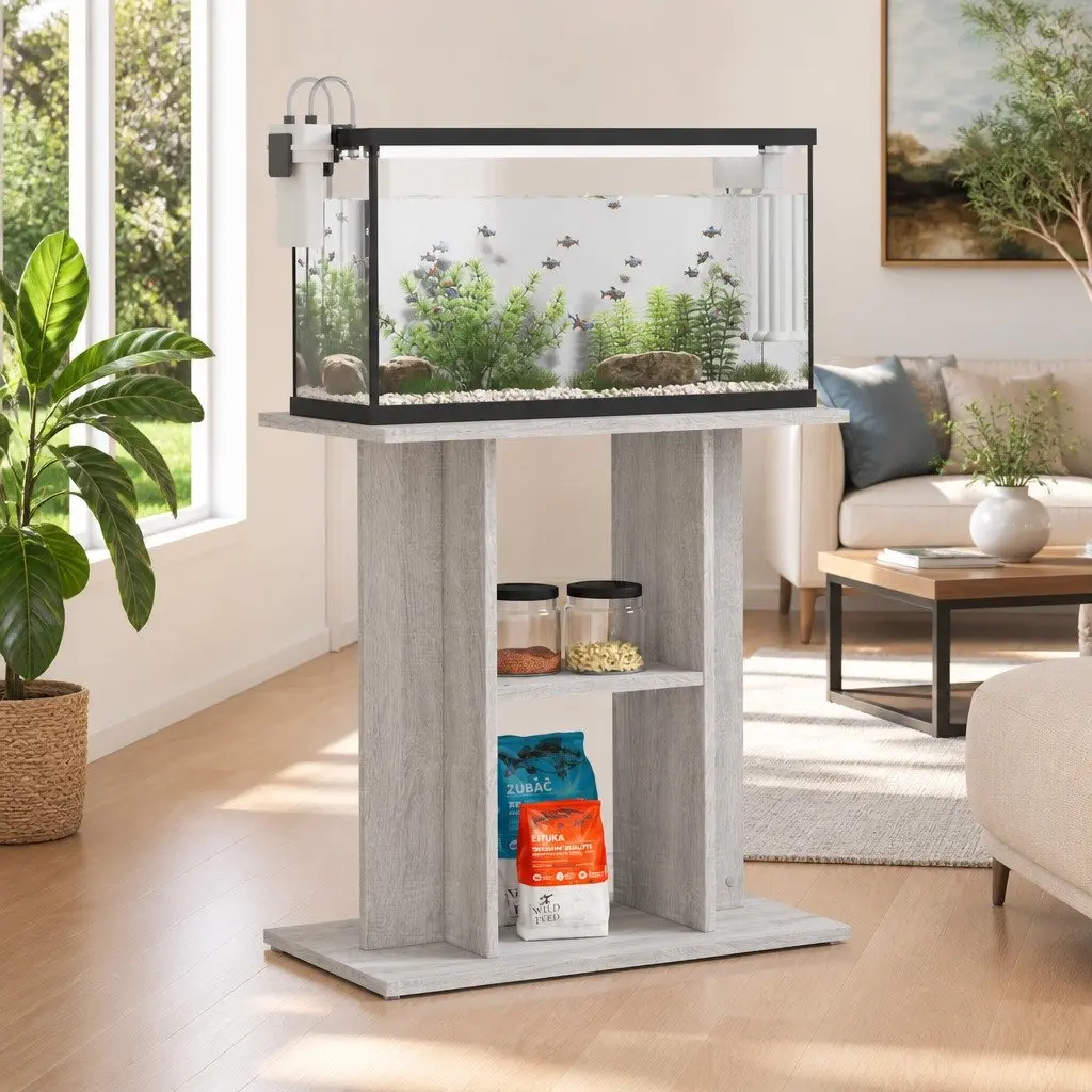 Aquarium Stand 3-Tier Storage Grey Sonoma 60x30x60 cm Fish Tank Display Cabinet