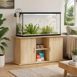 Aquarium Stand Fish Tank Cabinet Brown Engineered Wood Storage Compartments