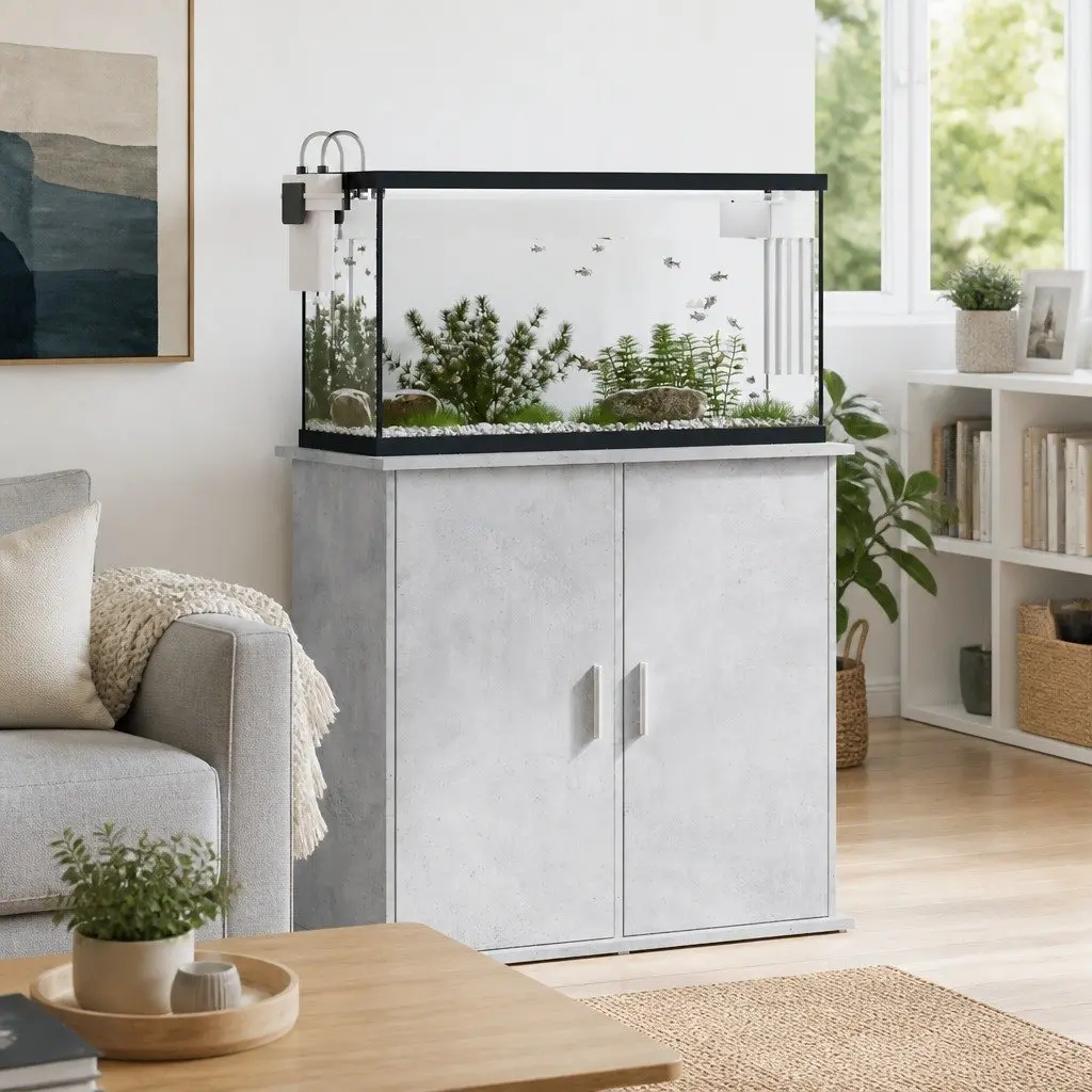 Aquarium Stand Fish Tank Storage Cabinet Grey 81x36x73cm Engineered Wood