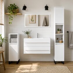 Bathroom Cabinet with Mirror Wall-Mounted Storage Organizer White Furniture