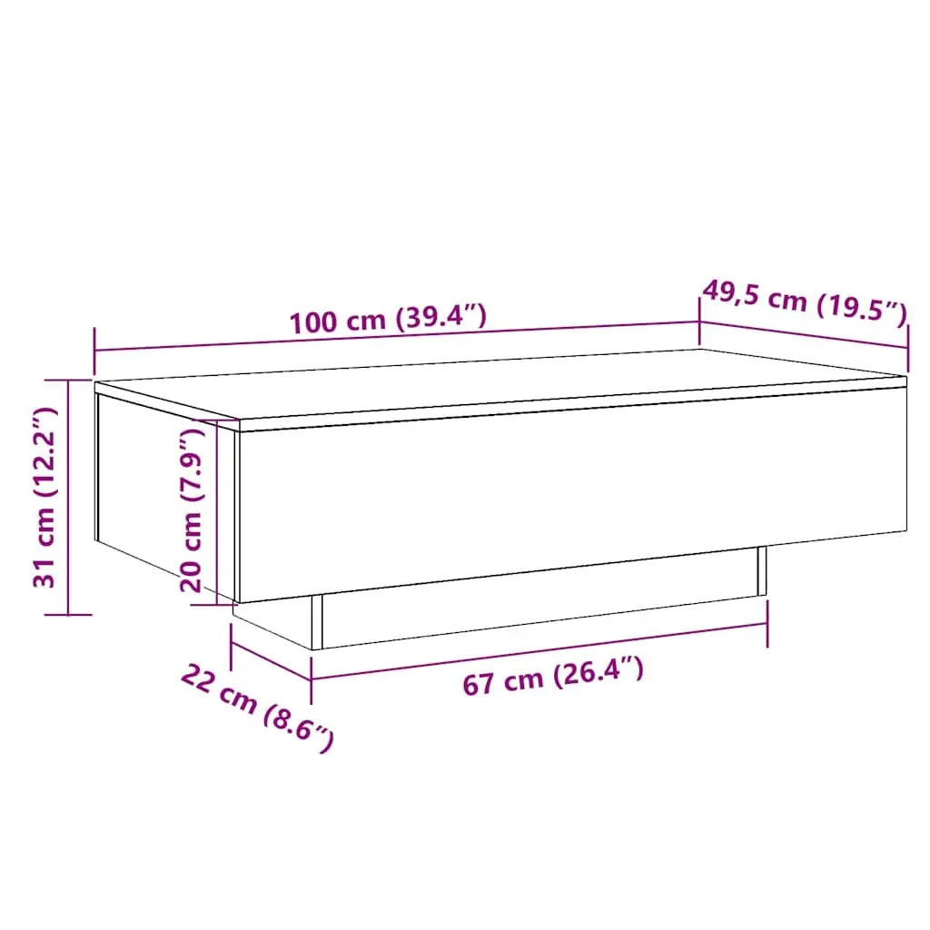 Grey Coffee Table Engineered Wood Spacious Tabletop Living Room Furniture 100cm x 49.5cm x 31cm