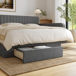 Under Bed Storage Drawers 2 pcs Grey Fabric Upholstered Bedroom Organiser
