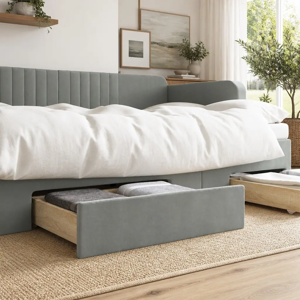 Under Bed Storage Drawers Grey 2 pcs Engineered Wood Velvet Easy-Glide Wheels