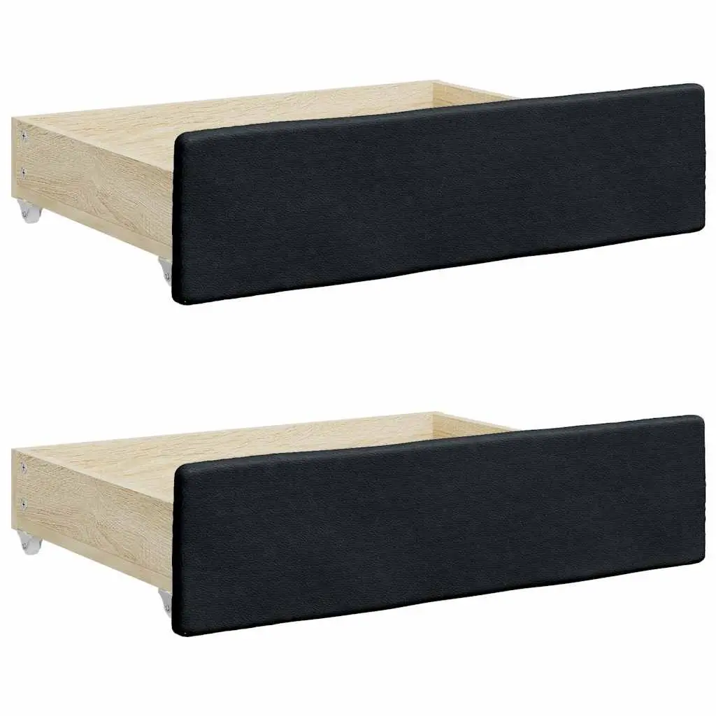 Under Bed Storage Drawers Black 2 Piece Faux Leather Engineered Wood Easy Glide Wheels