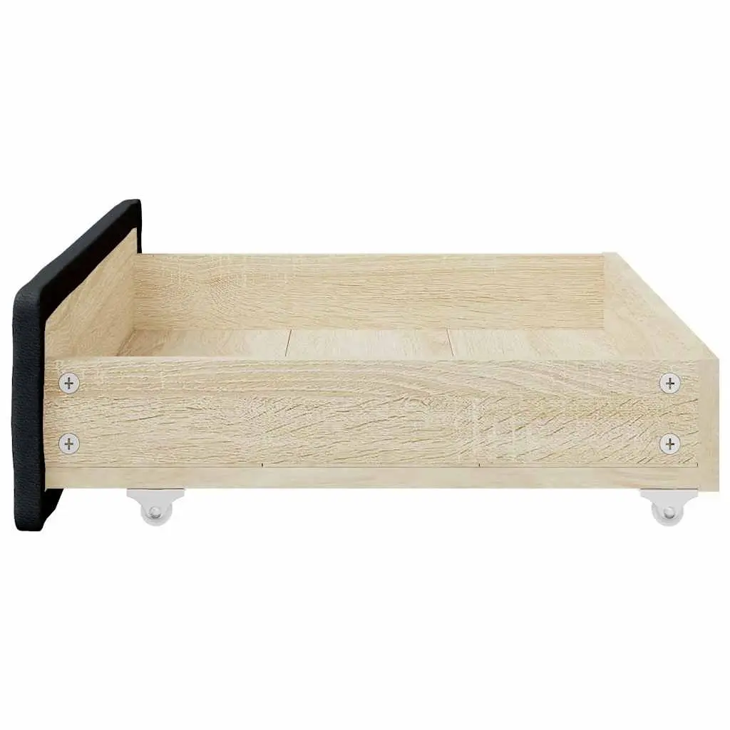 Under Bed Storage Drawers Black 2 Piece Faux Leather Engineered Wood Easy Glide Wheels