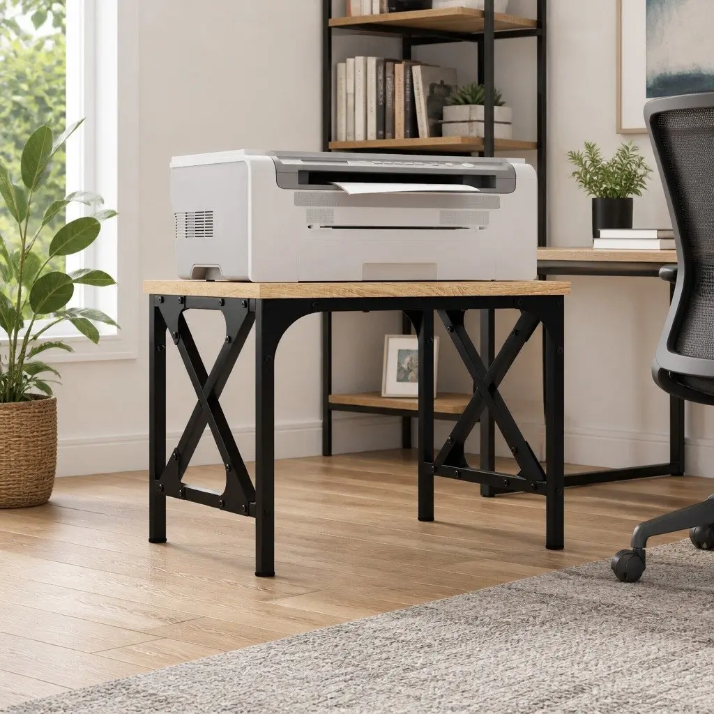 Printer Stand Brown Engineered Wood Single Shelf Storage Organiser