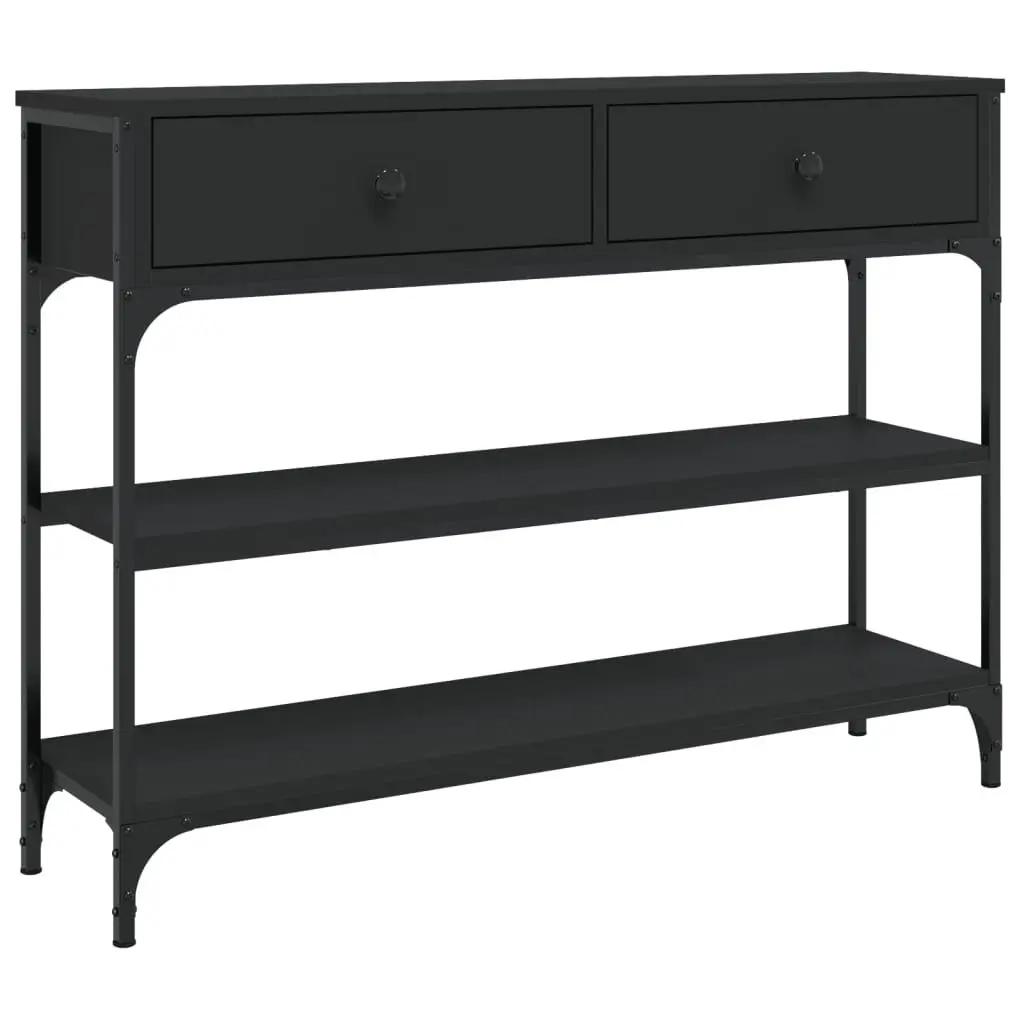 Console Table Black Engineered Wood Metal Frame Adjustable Feet Spacious Storage