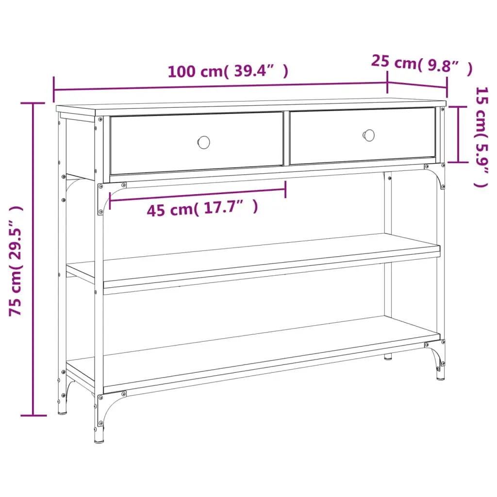 Console Table Black Engineered Wood Metal Frame Adjustable Feet Spacious Storage