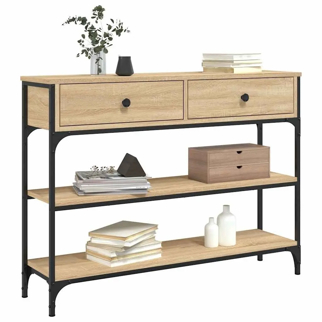 Console Table Brown 100cm x 25cm x 75cm Engineered Wood Metal Frame Storage Space
