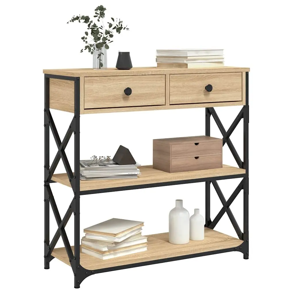 Console Table Brown Engineered Wood Storage Industrial Style