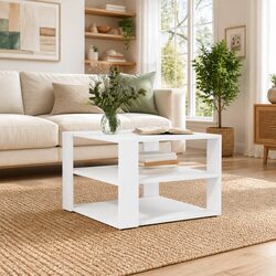 White Coffee Table 58x58x40 cm 3-Tier Open Shelf Storage Accent Table Living
