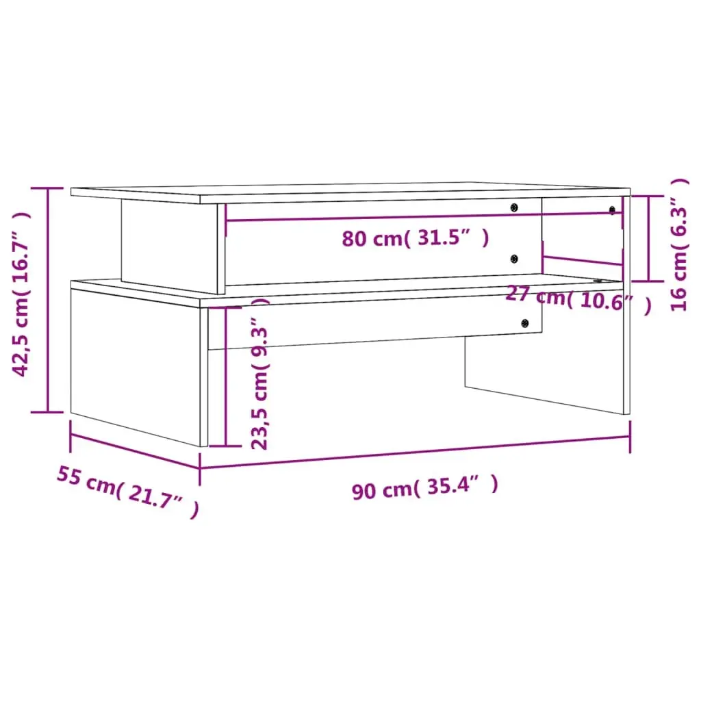 Coffee Table White Engineered Wood Storage Compartment Living Room Furniture