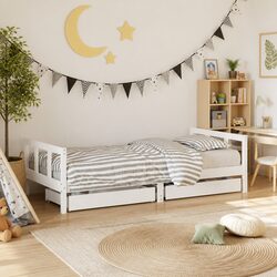 Kids Bed Frame with Storage Drawers - Solid Wood 90x190 cm