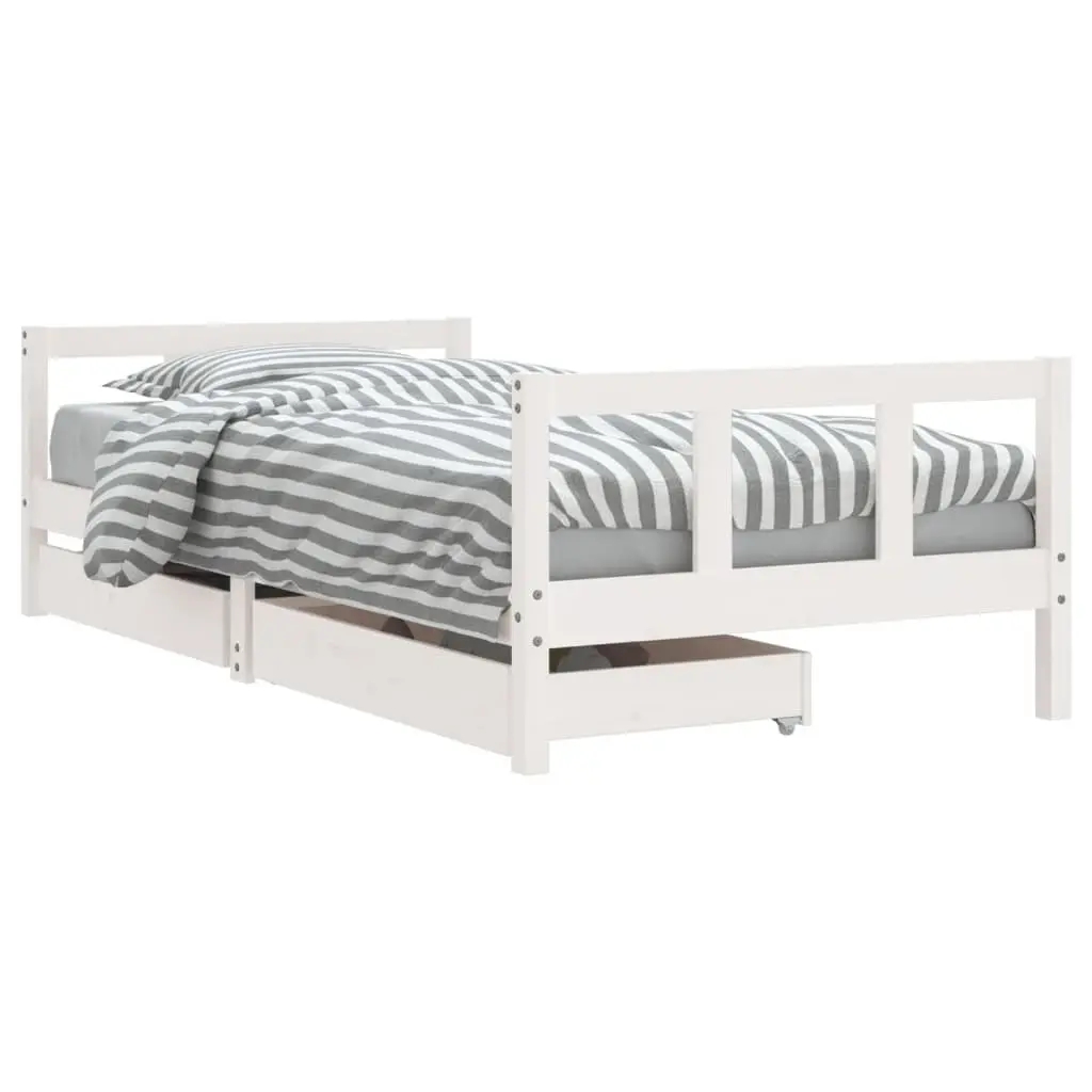 Kids Bed Frame with Storage Drawers White 90x190 cm Solid Wood Single Toddler