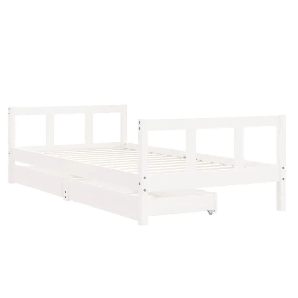 Kids Bed Frame with Storage Drawers White 90x190 cm Solid Wood Single Toddler