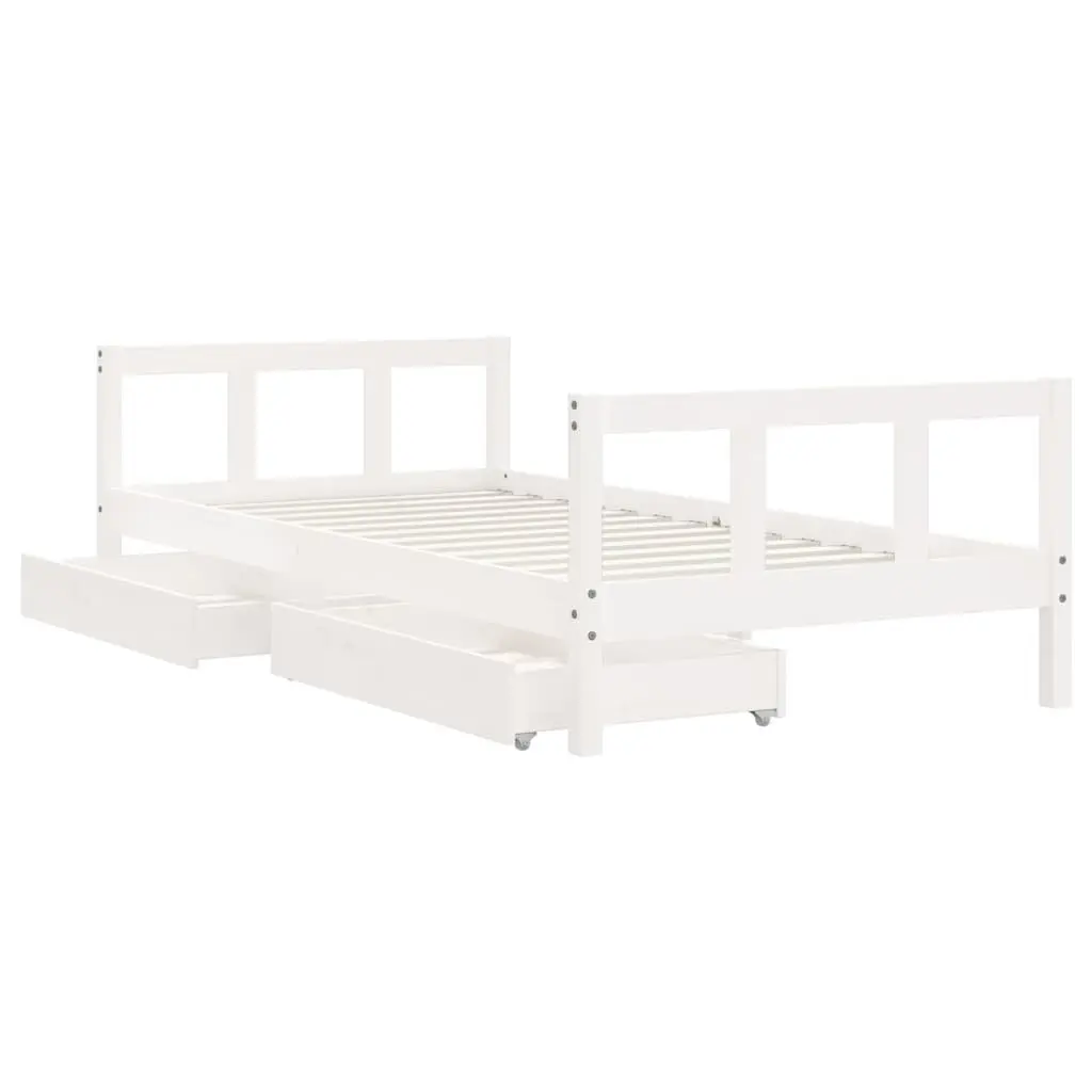 Kids Bed Frame with Storage Drawers White 90x190 cm Solid Wood Single Toddler
