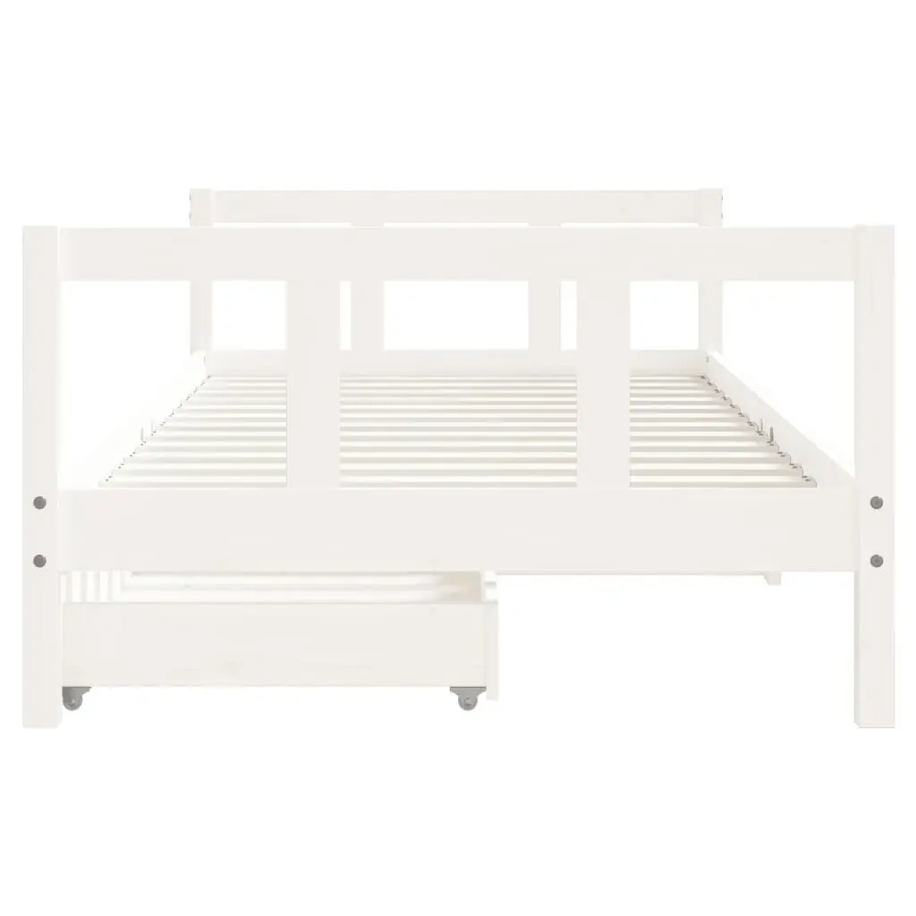 Kids Bed Frame with Storage Drawers White 90x190 cm Solid Wood Single Toddler
