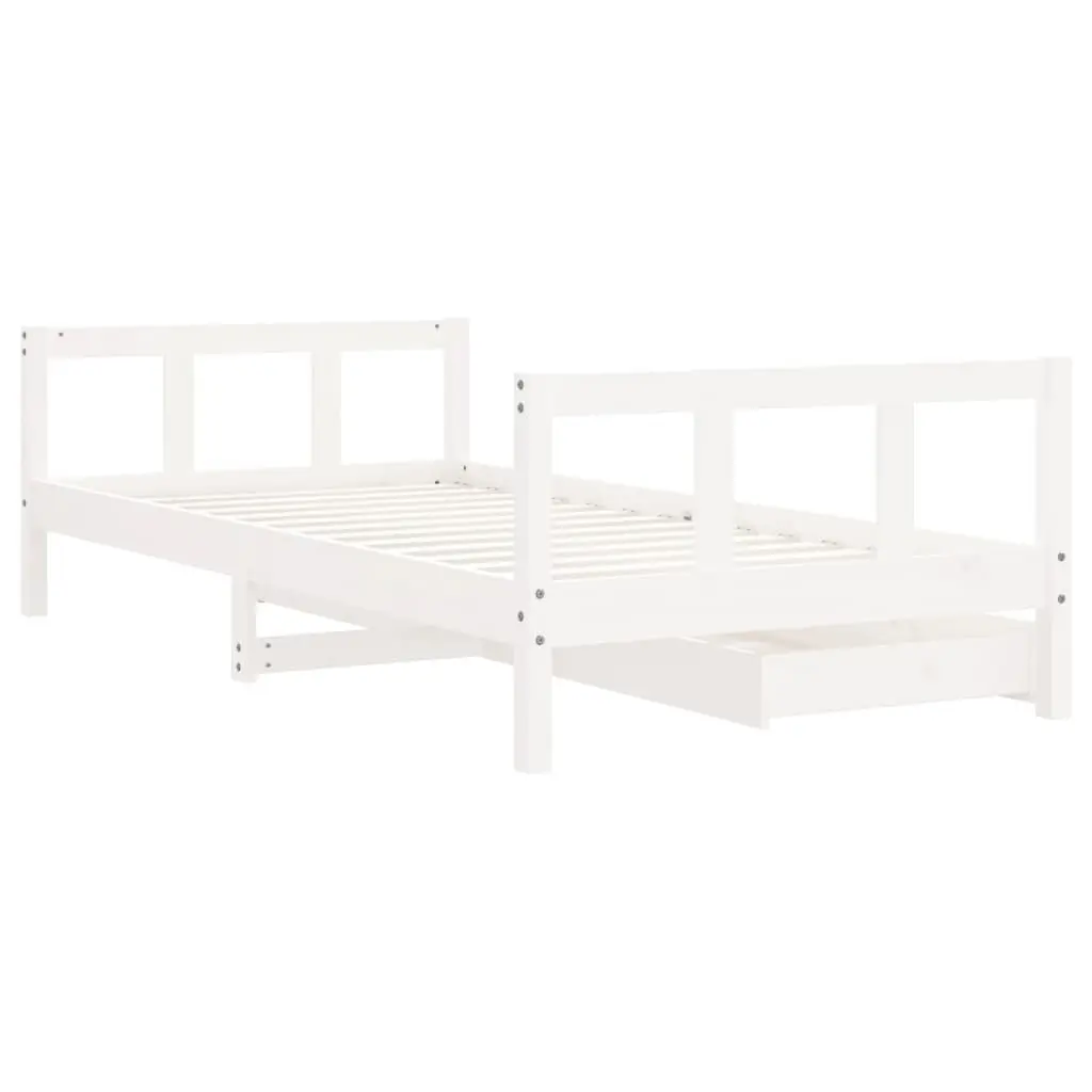 Kids Bed Frame with Storage Drawers White 90x190 cm Solid Wood Single Toddler