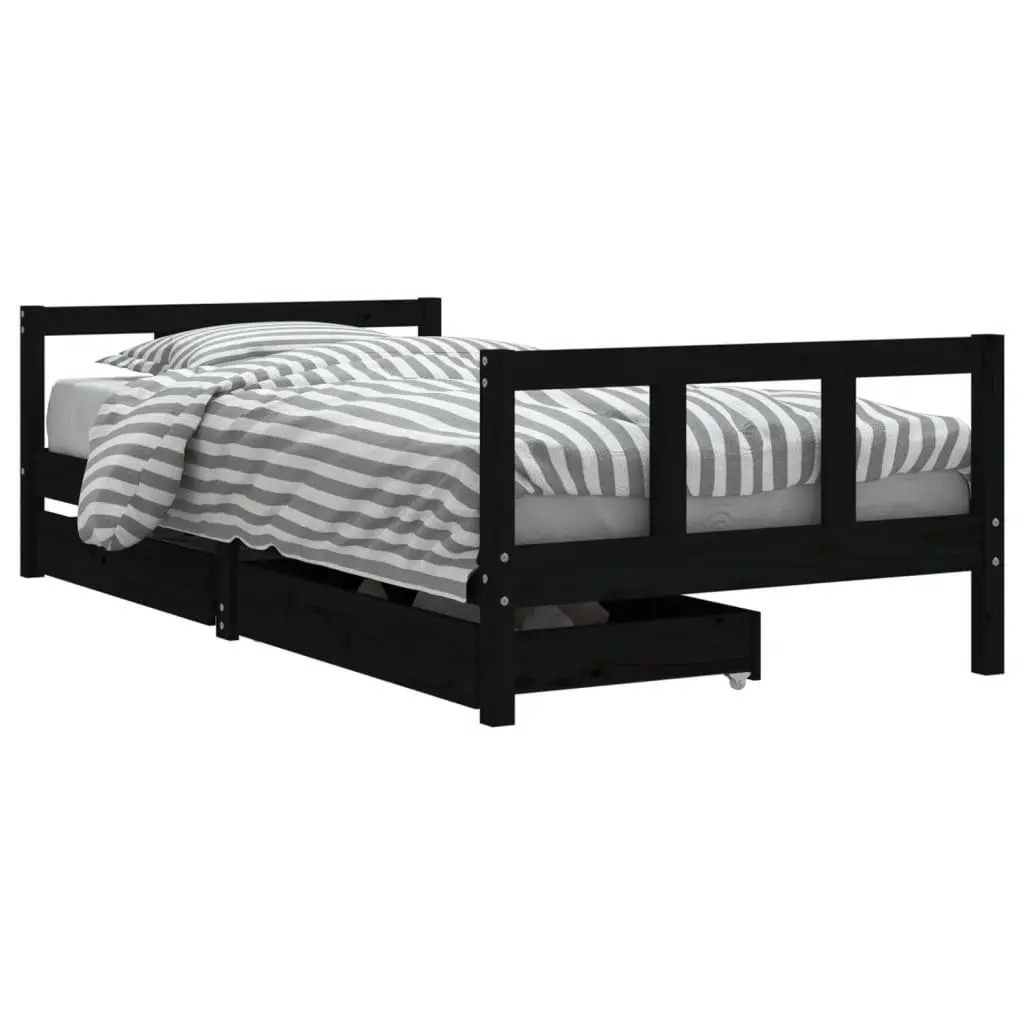 Kids Bed Frame Black 90x190cm Storage Drawers Low Height