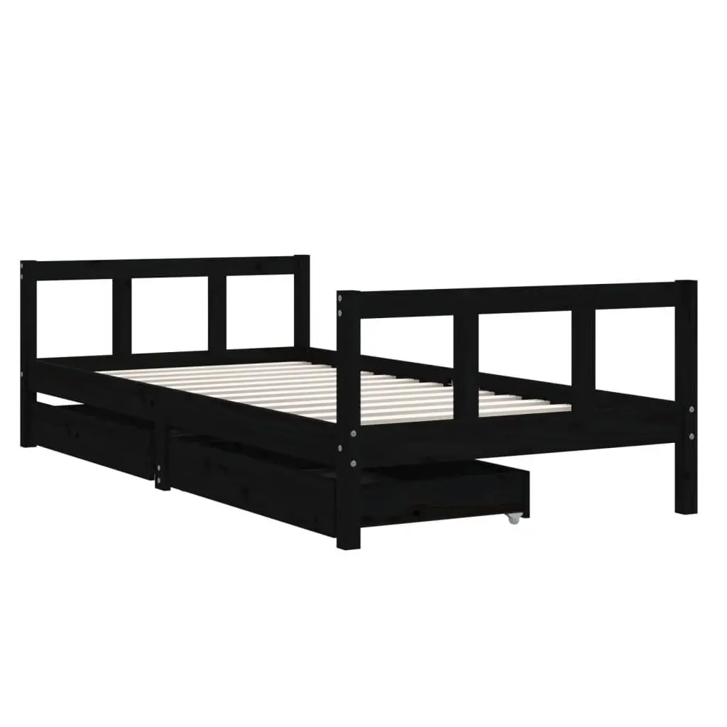 Kids Bed Frame Black 90x190cm Storage Drawers Low Height