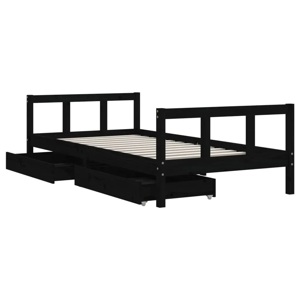 Kids Bed Frame Black 90x190cm Storage Drawers Low Height