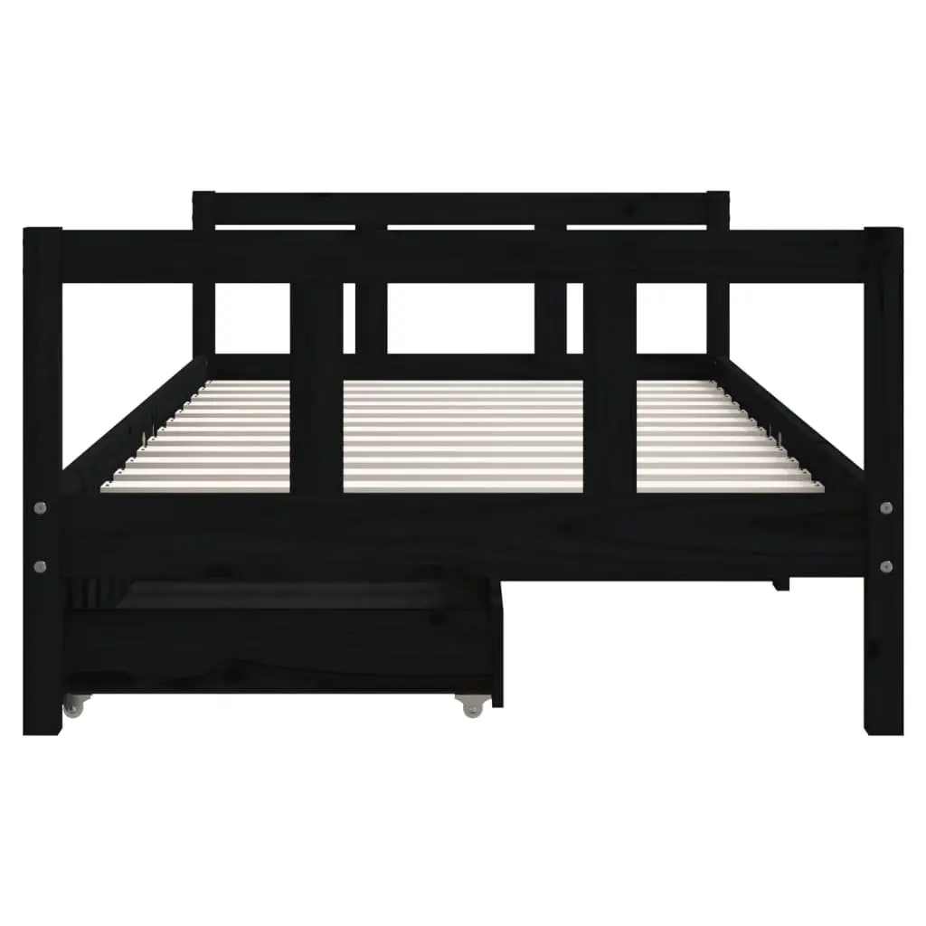 Kids Bed Frame Black 90x190cm Storage Drawers Low Height