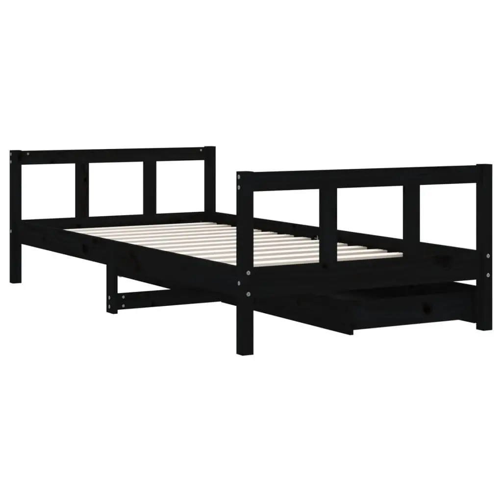 Kids Bed Frame Black 90x190cm Storage Drawers Low Height