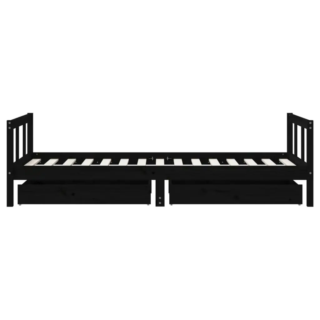 Kids Bed Frame Black 90x190cm Storage Drawers Low Height