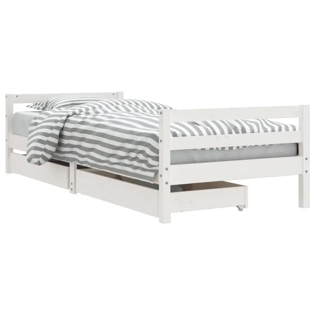 Kids Bed Frame White Single Wooden with Storage Drawers Slat Base