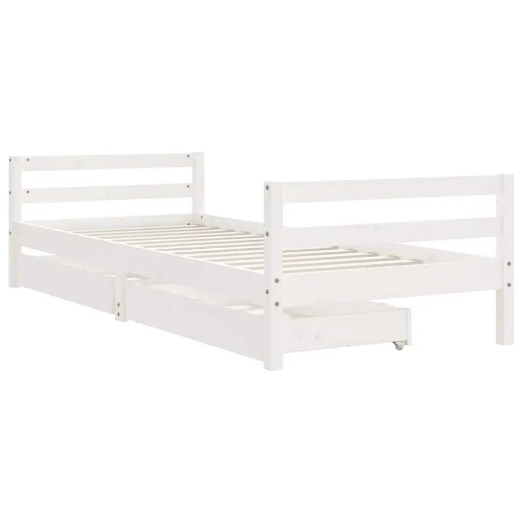 Kids Bed Frame White Single Wooden with Storage Drawers Slat Base