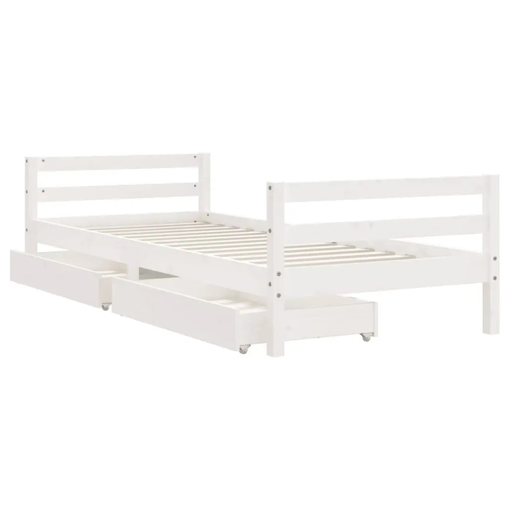 Kids Bed Frame White Single Wooden with Storage Drawers Slat Base