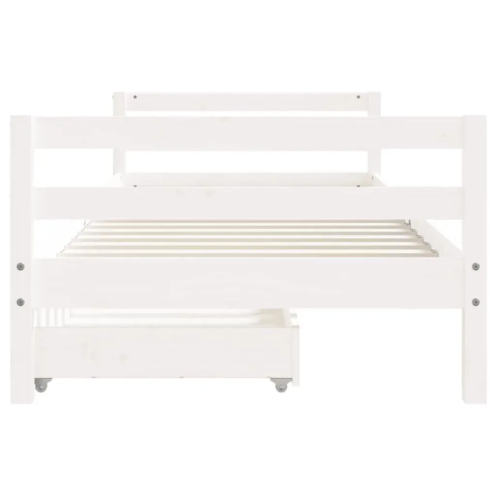 Kids Bed Frame White Single Wooden with Storage Drawers Slat Base