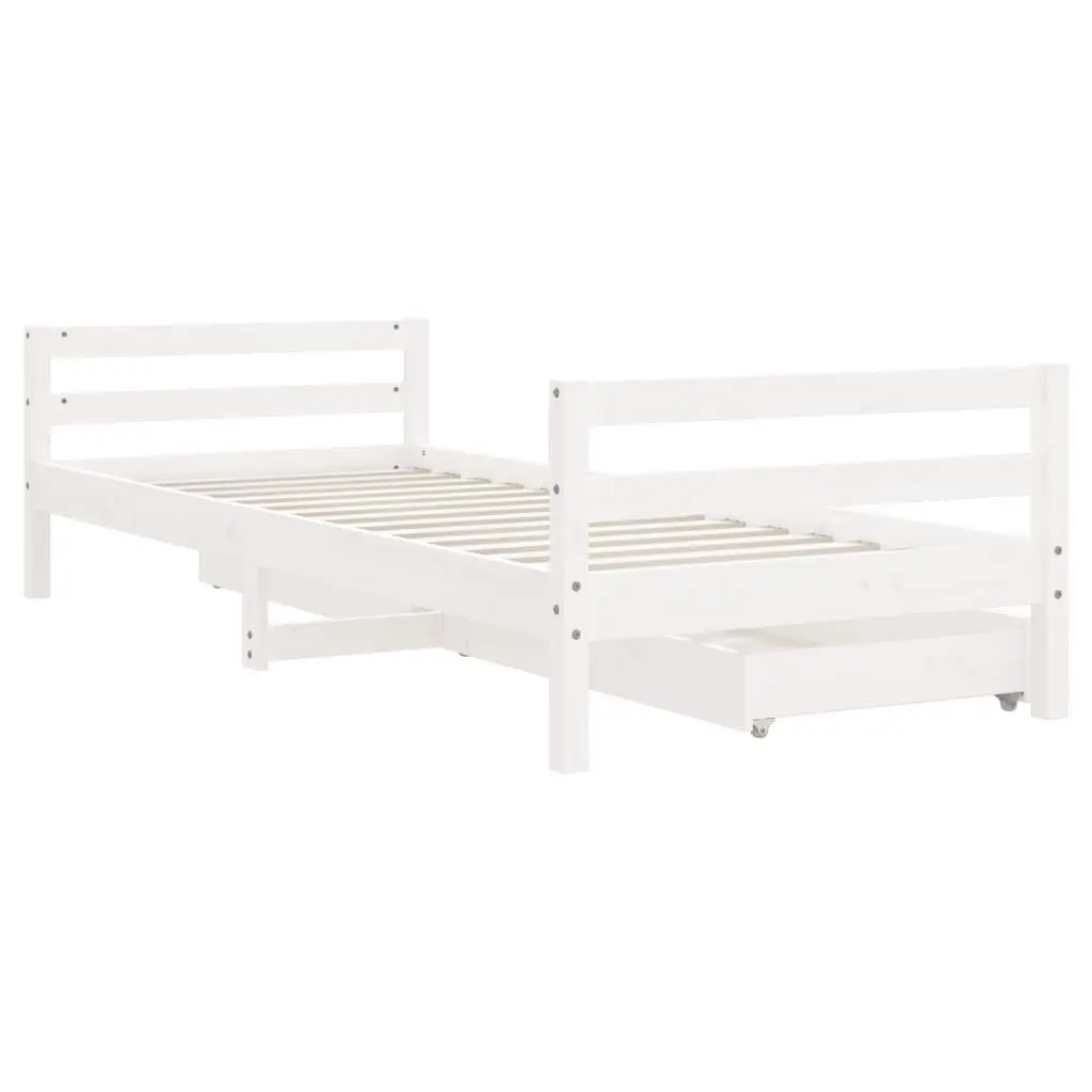 Kids Bed Frame White Single Wooden with Storage Drawers Slat Base