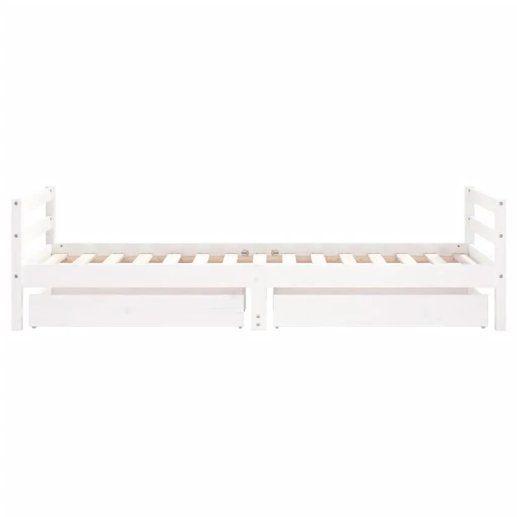 Kids Bed Frame White Single Wooden with Storage Drawers Slat Base