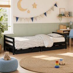 Kids Bed Frame with Storage Drawers - Solid Pine Wood 90x190 cm