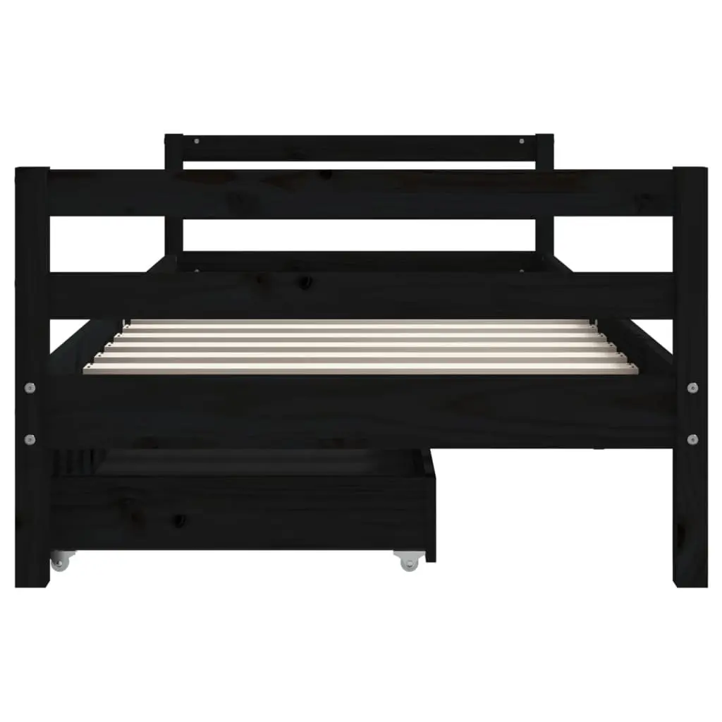 Kids Bed Frame 90x190 cm Black Solid Pine Wood with Storage Drawers Low Platform