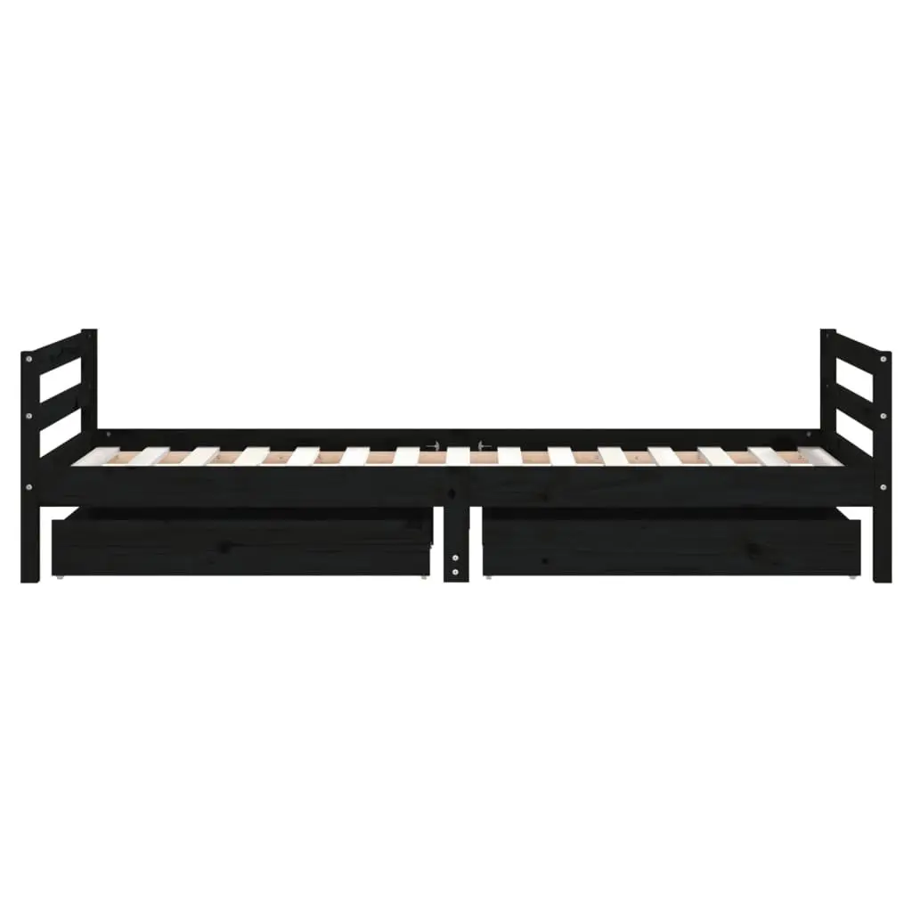 Kids Bed Frame 90x190 cm Black Solid Pine Wood with Storage Drawers Low Platform