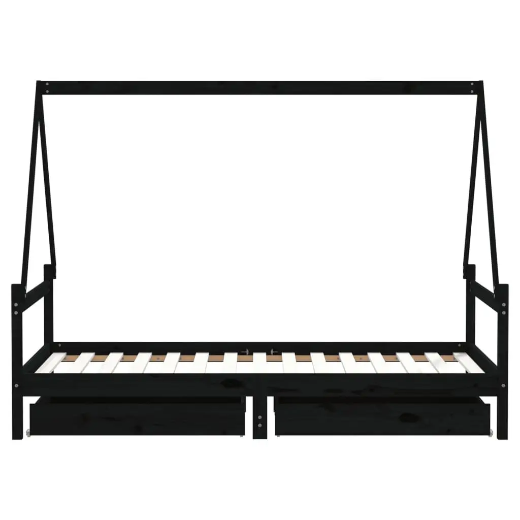 Kids Bed Frame with Storage Drawers House Design Solid Pine Wood 90x190cm Black