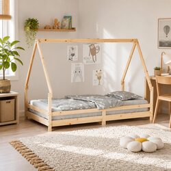 Kids Bed Frame 90x190 cm Solid Wood Pine House Design Toddler Bedroom Furniture