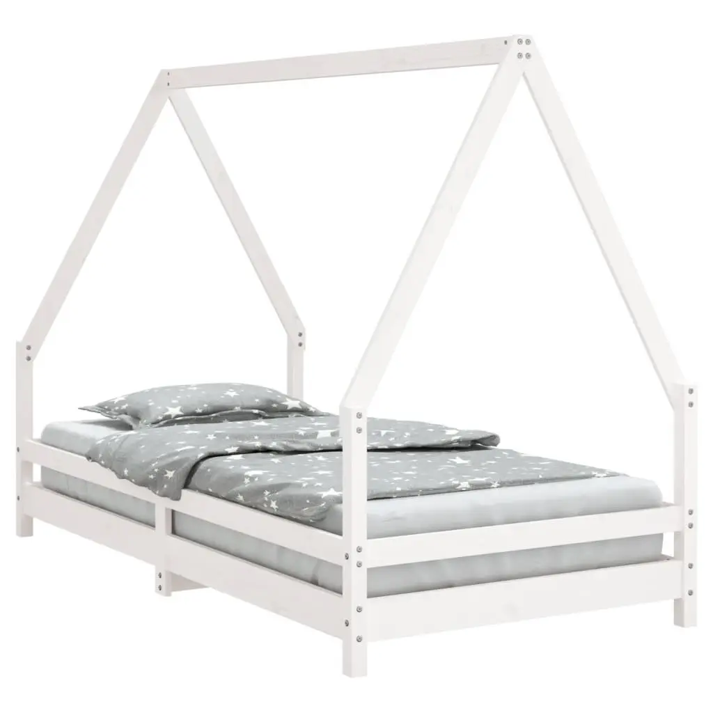 Kids Bed Frame White 90x190 cm Wooden Single Toddler House Design Low Height