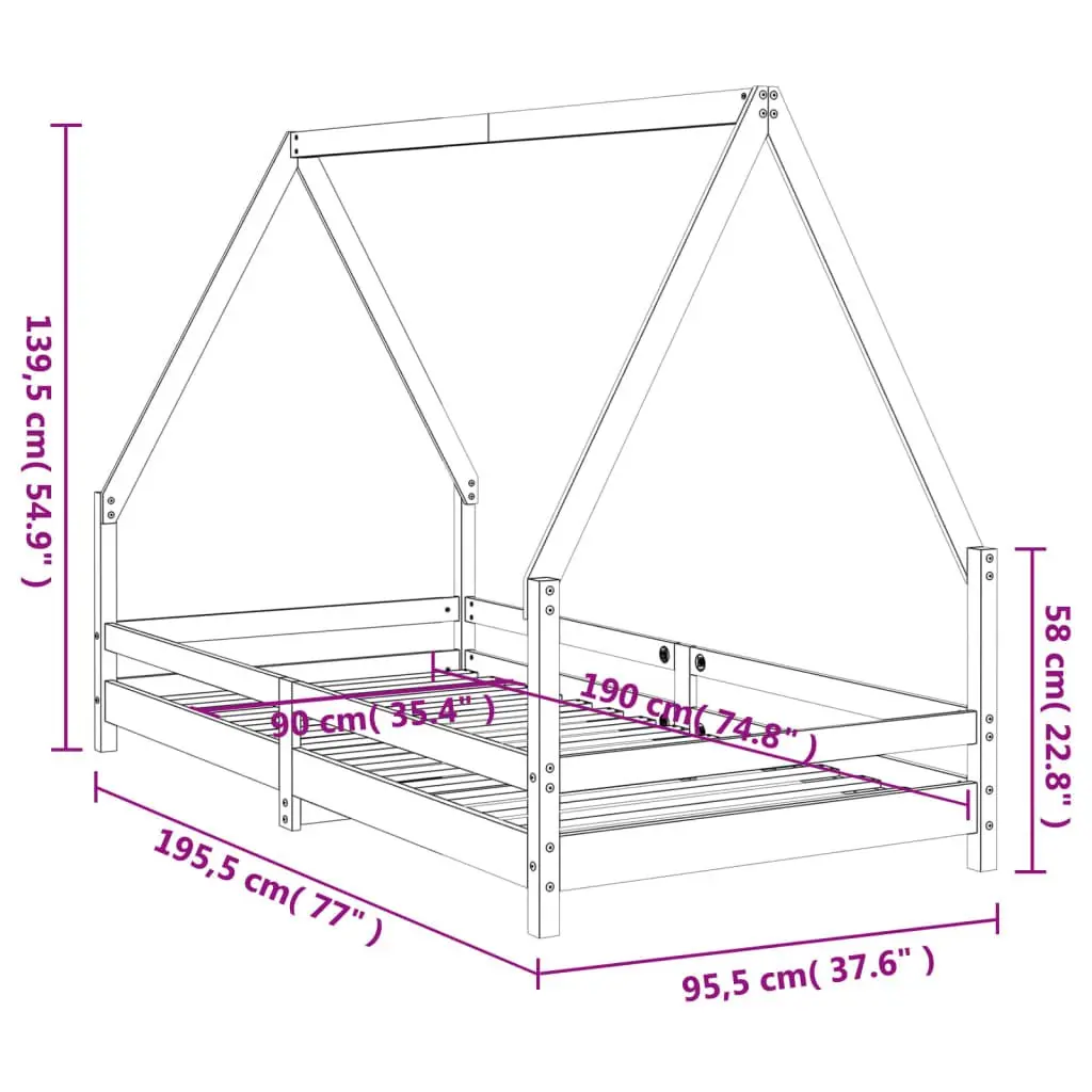 Kids Bed Frame White 90x190 cm Wooden Single Toddler House Design Low Height