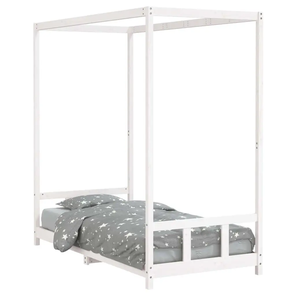 Kids Bed Frame White 90x190 cm Solid Wood Pine Canopy Toddler Single Bed