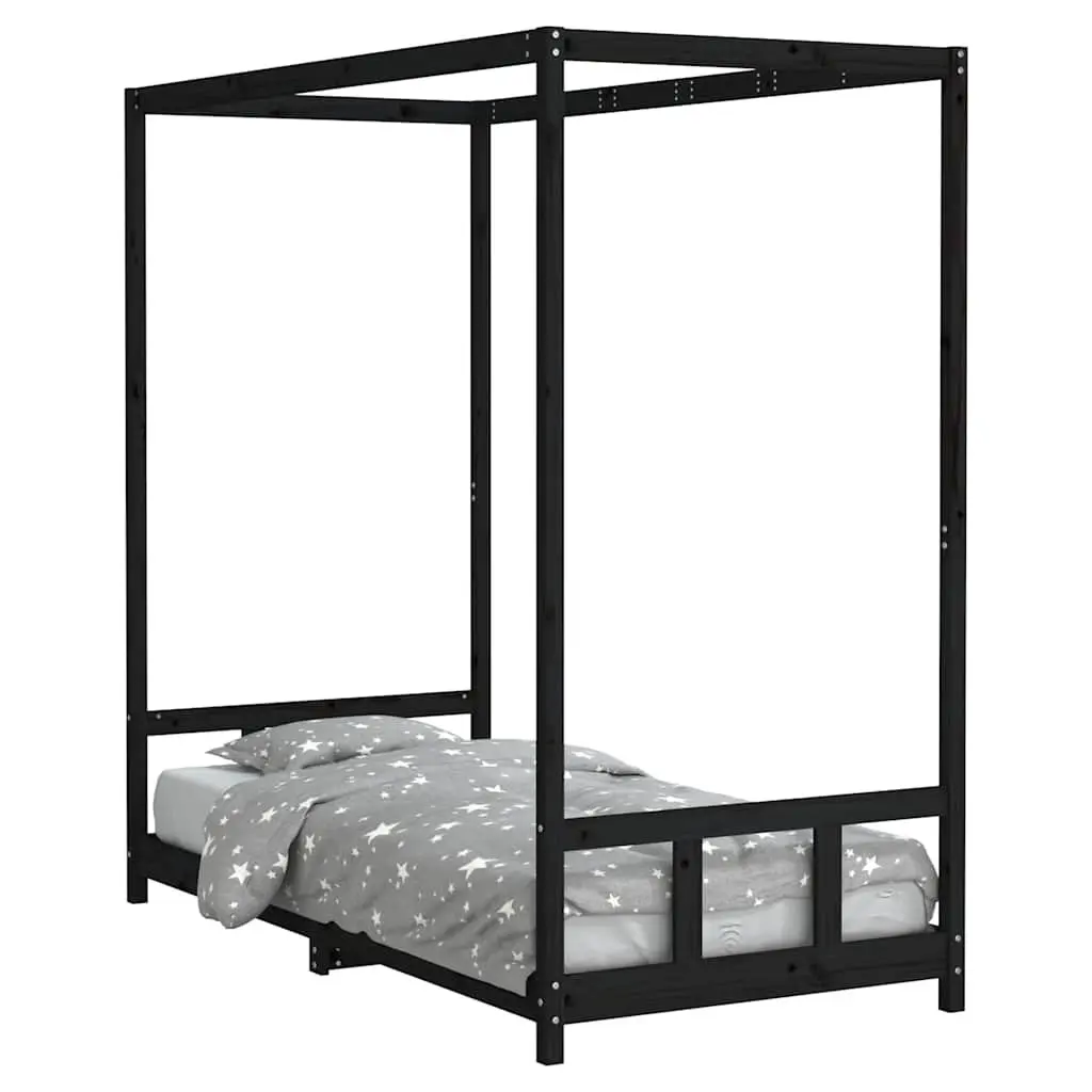 Kids Bed Frame Black 90x190 cm Wooden Slats Canopy Toddler Single Bed