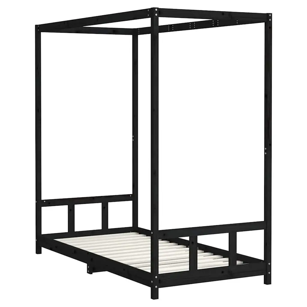 Kids Bed Frame Black 90x190 cm Wooden Slats Canopy Toddler Single Bed