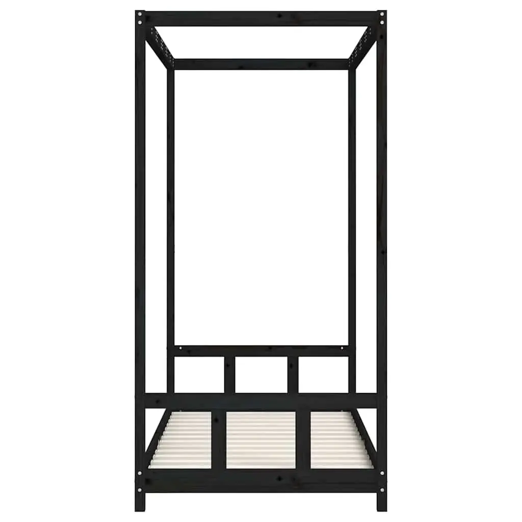 Kids Bed Frame Black 90x190 cm Wooden Slats Canopy Toddler Single Bed