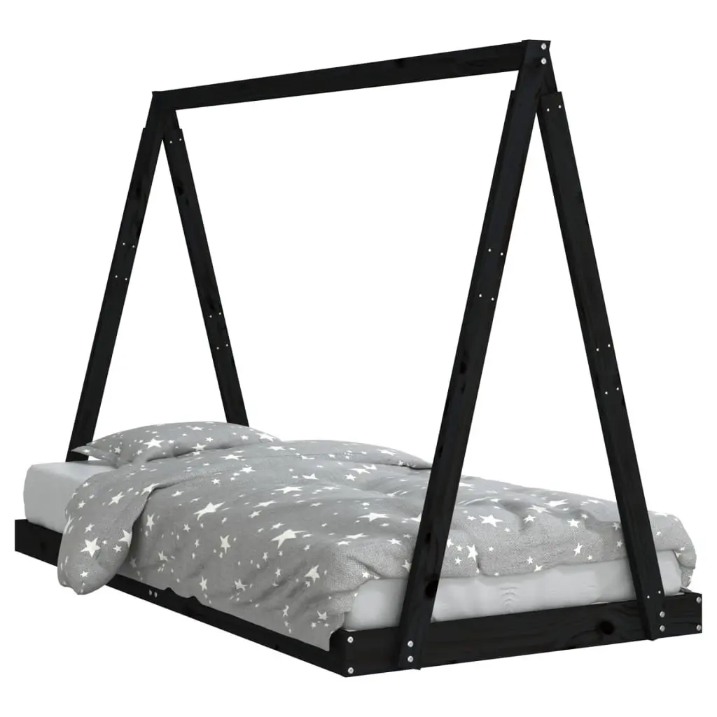 Kids Bed Frame 90x190cm Solid Wood Pine Toddler Tipi Design Black Single Bed