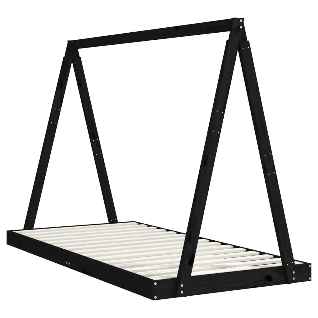 Kids Bed Frame 90x190cm Solid Wood Pine Toddler Tipi Design Black Single Bed