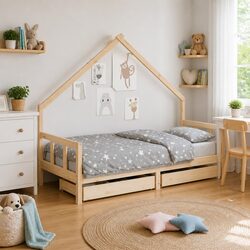 Compact Kids Bed Frame 90x190 cm with Storage Drawers
