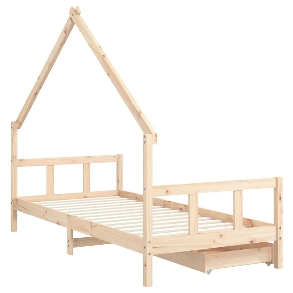 Kids Bed Frame with Storage Drawers 90x190 cm Solid Pine Wood Toddler